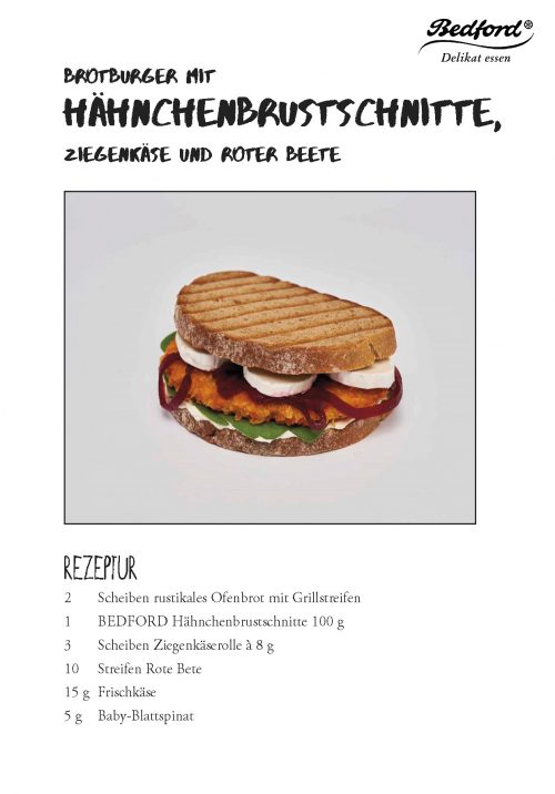 Brotburger, Hähnchenbrustschnitte klein, Ziege, Rote Bete